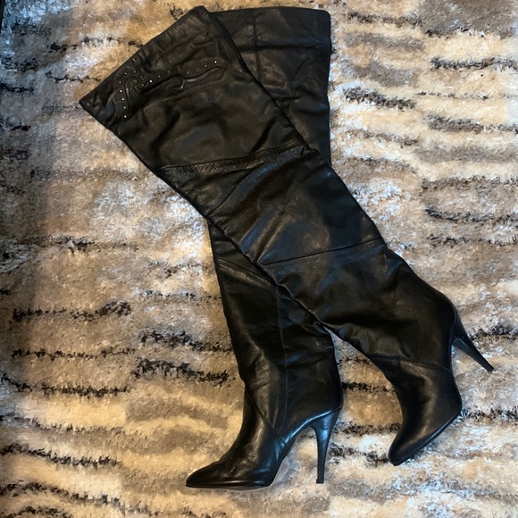 Wild Pair Shoes Over The Knee New Genuine Leather Wild Pair Black